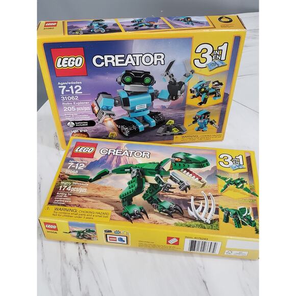 Lot 2 New Lego Creator 31058 Mighty Dinosaur 31062 Robo Explorer 3 in 1 - Picture 1 of 7